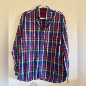 Visconti Button Down Shirt Plaid Flip Cuffs Large